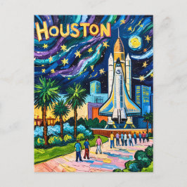 Cartão Postal Houston Skyline Space Center Rocket Van Gogh Kids