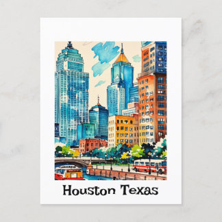 Cartão Postal Houston Skyline water color