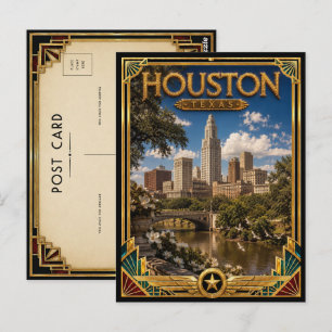Cartão Postal Houston Texas Arte Deco Vintage Idade Dourada