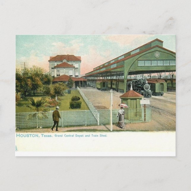 Cartão Postal Houston Texas por volta de 1905 Grande Estação Cen (Frente)
