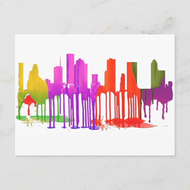CARTÃO POSTAL HOUSTON TEXAS SKYLINE PUDDLES - (Frente)