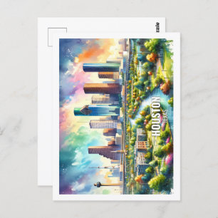 Cartão Postal Houston Texas USA Famous Place watercolor