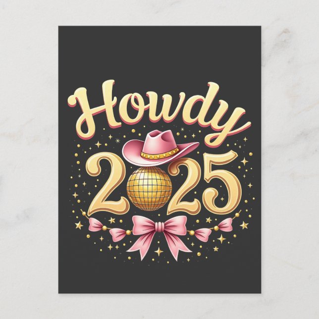 Cartão Postal Howdy 2025 Ano Novo Eve Cowboy Ocidental (Frente)