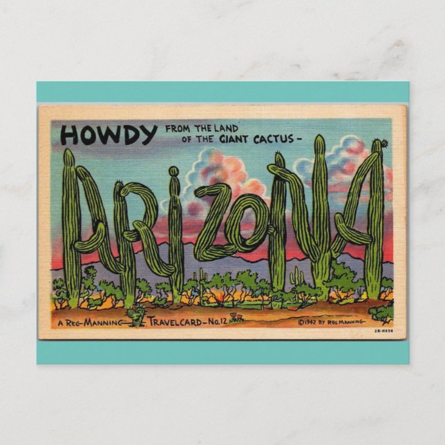 Cartão Postal Howdy, da viagens vintage da Arizona (Frente)
