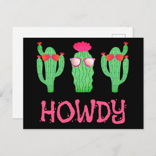 Cartão Postal Howdy Funny Western Cactus Personagens de desenho 