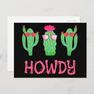 Cartão Postal Howdy Funny Western Cactus Personagens de desenho