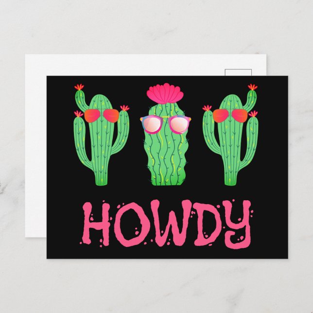 Cartão Postal Howdy Funny Western Cactus Personagens de desenho  (Frente/Verso)