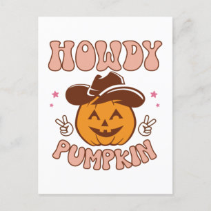 Cartão Postal Howdy Pumpkin Western Retro Halloween