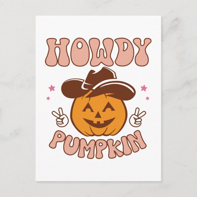 Cartão Postal Howdy Pumpkin Western Retro Halloween (Frente)