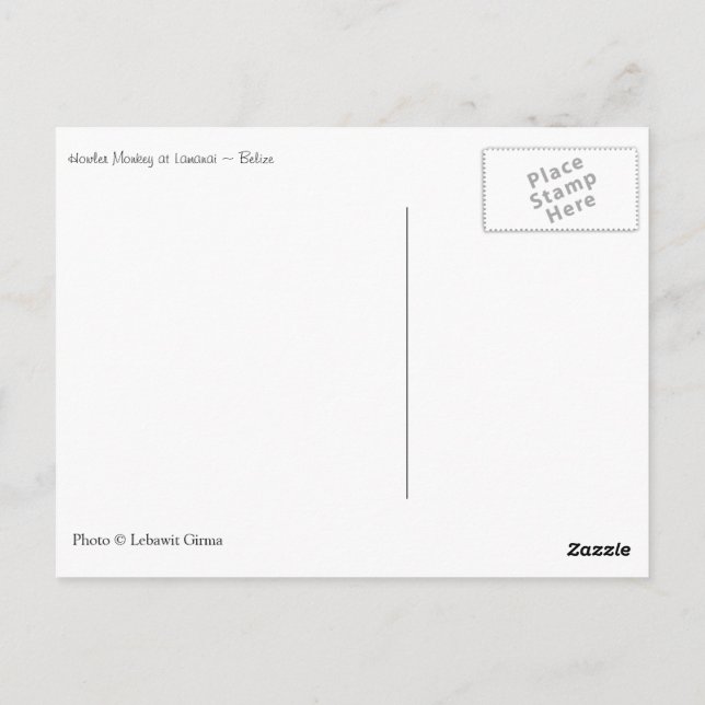 Cartão Postal Howler Monkey, Belize (Verso)