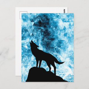 Cartão Postal Howling Wolf Winter snowblue smoAbstrato