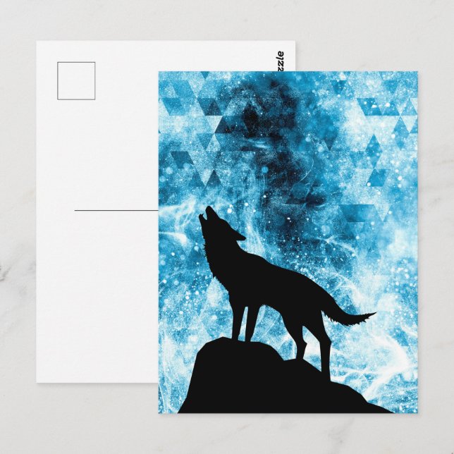Cartão Postal Howling Wolf Winter snowblue smoAbstrato (Frente/Verso)