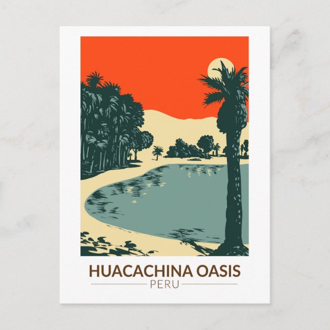 Cartão Postal Huacachina Peru Viagem Art Vintage (Frente)