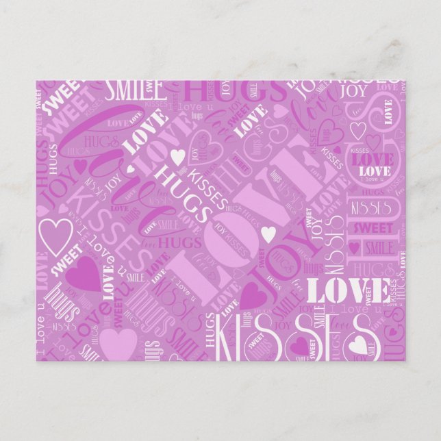 Cartão Postal Hugs and Kisses Word Cloud ID286 Dourado (Frente)