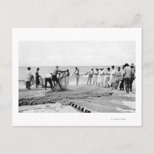 Cartão Postal Hukilau Nets men Pesca Fotografia do Surf Havaí (Frente)