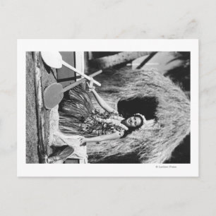 Cartão Postal Hula Girl com fotografia de Canoe Hawaii Outrigger
