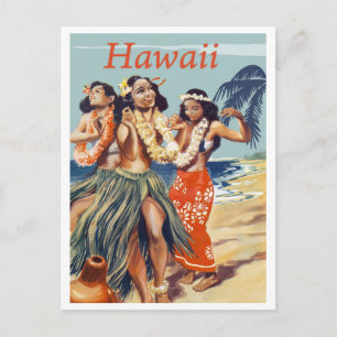 Cartão Postal Hula Girls na Praia do Havaí