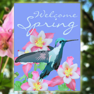 Cartão Postal Hummingbird Columbine Bem-vindo Primavera Periwink