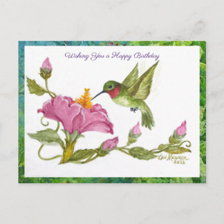 Cartão Postal Hummingbird com flores