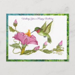 Cartão Postal Hummingbird com flores