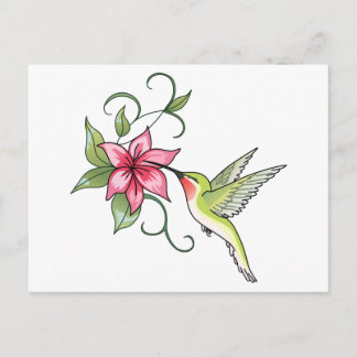 Cartão Postal Hummingbird e Flor
