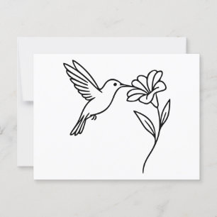 Cartão Postal Hummingbird e Flor - Arte de Linha Negra Minimalis