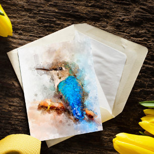 Cartão Postal Hummingbird num galho Aquarela - 01