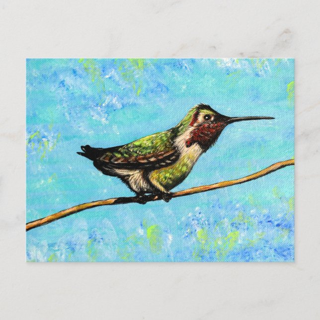 Cartão Postal Hummingbird Pronto para Pintura Voadora (Frente)