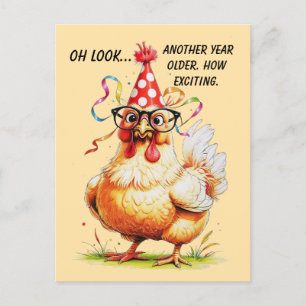 Cartão Postal Humor de Aniversário Sarcástico com Frango Crítico