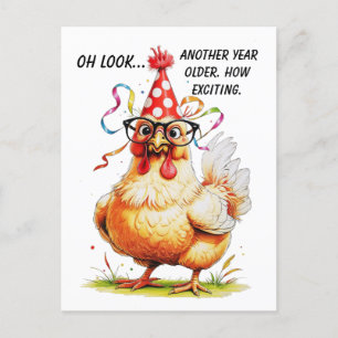 Cartão Postal Humor de Aniversário Sarcástico com Frango Julgado