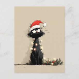 Cartão Postal Humor de Gato de Natal Mal-Humorado