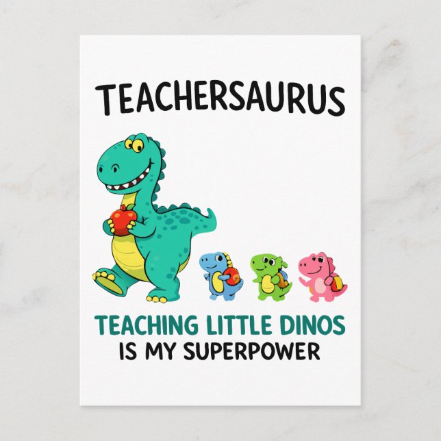 Cartão Postal Humor de professor Teachersaurus com pequenos dino (Frente)