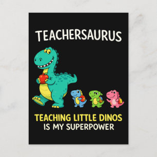 Cartão Postal Humor de professor Teachersaurus com pequenos dino