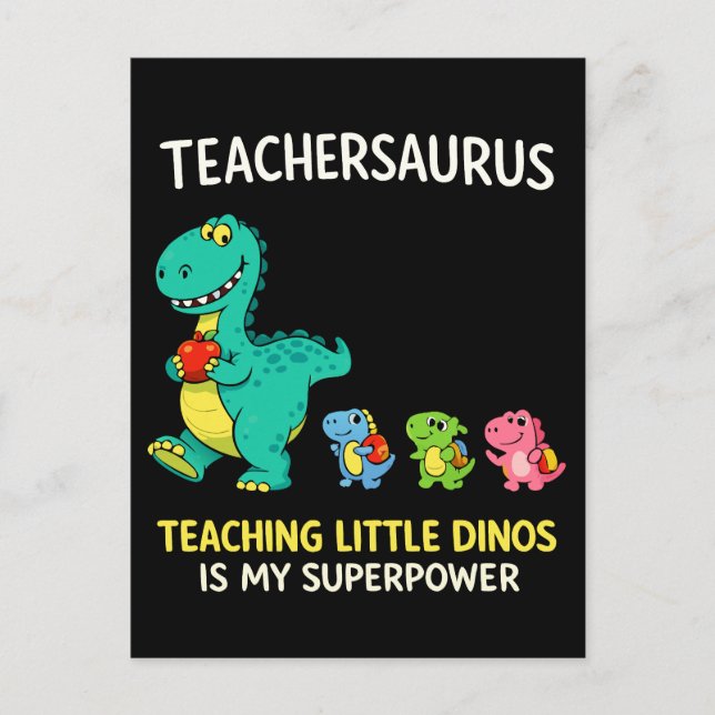 Cartão Postal Humor de professor Teachersaurus com pequenos dino (Frente)