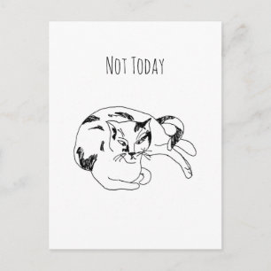 Cartão Postal Humor Preguiçoso Gato Introvertido Não Hoje