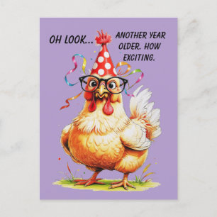 Cartão Postal Humor Sarcástico de Aniversário com Frango Crítico