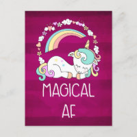 Humor Unicorn Magical AF em padrão vermelho escuro