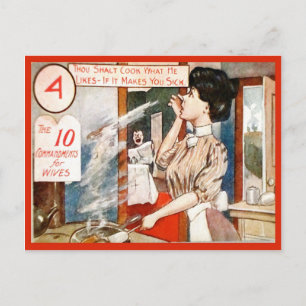Cartão Postal Humor Vintage, 10 mandamentos para mulheres