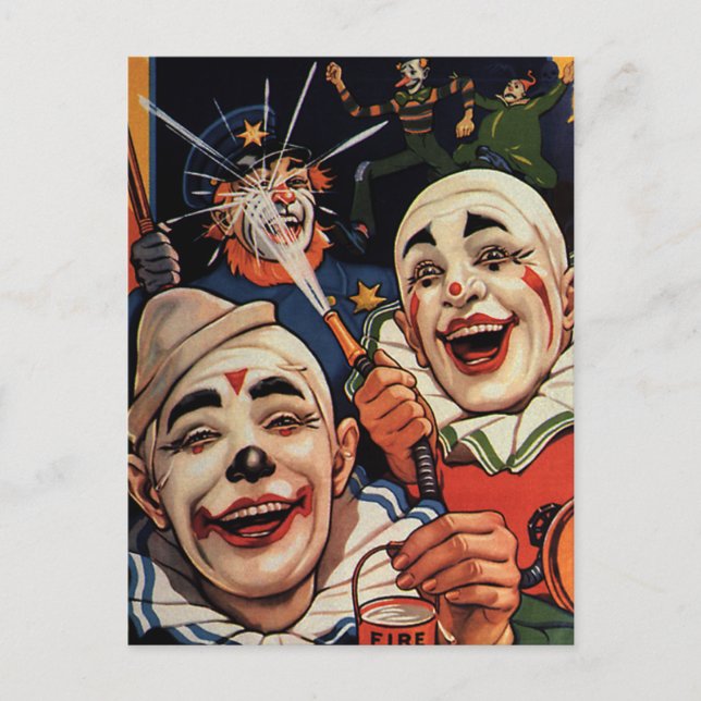 Cartão Postal Humor Vintage, Palhaços de Circo Rindo e Polícia (Frente)