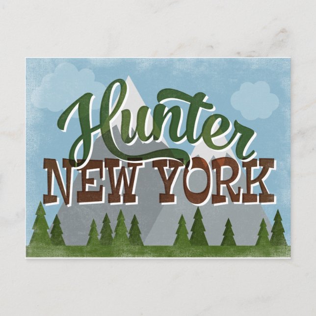Cartão Postal Hunter New York, Retro Montanhas Snowy (Frente)