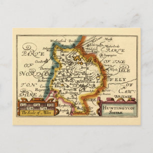 Cartão Postal Huntingdonshire Condado Inglaterra Mapa Antigo Ant