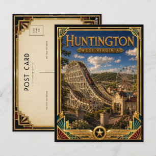 Cartão Postal Huntington West Virginia Arte Deco Vintage Dourado