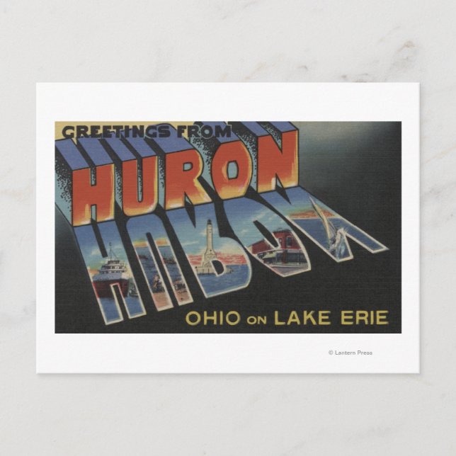 Cartão Postal Huron, Ohio - Lake Erie - Grandes Cenas de Letra (Frente)
