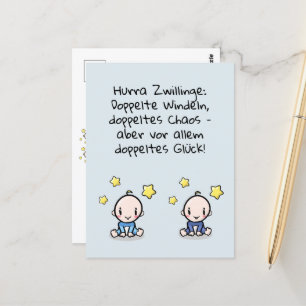 Cartão Postal Hurra Zwillinge, Glückwunsch Geburt, 2 Jungs,