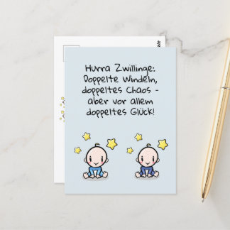 Cartão Postal Hurra Zwillinge, Glückwunsch Geburt, 2 Jungs,