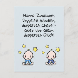 Cartão Postal Hurra Zwillinge, Glückwunsch Geburt, 2 Jungs,