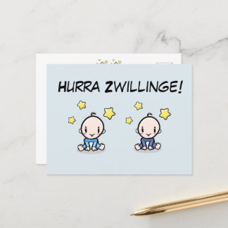 Cartão Postal Hurra Zwillinge, Glückwunsch Geburt, 2 Jungs,  