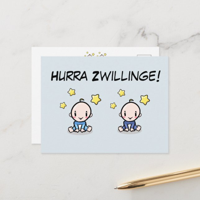 Cartão Postal Hurra Zwillinge, Glückwunsch Geburt, 2 Jungs,   (Frente/Verso In Situ)