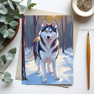 Cartão Postal Husky Cachorro Pintura em Aquarela de Pet de Inv