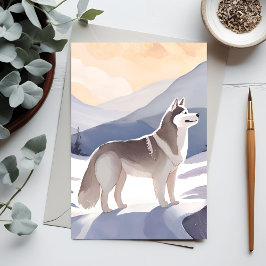 Cartão Postal Husky do Alasca | Aquarela Montanha do Cachorro